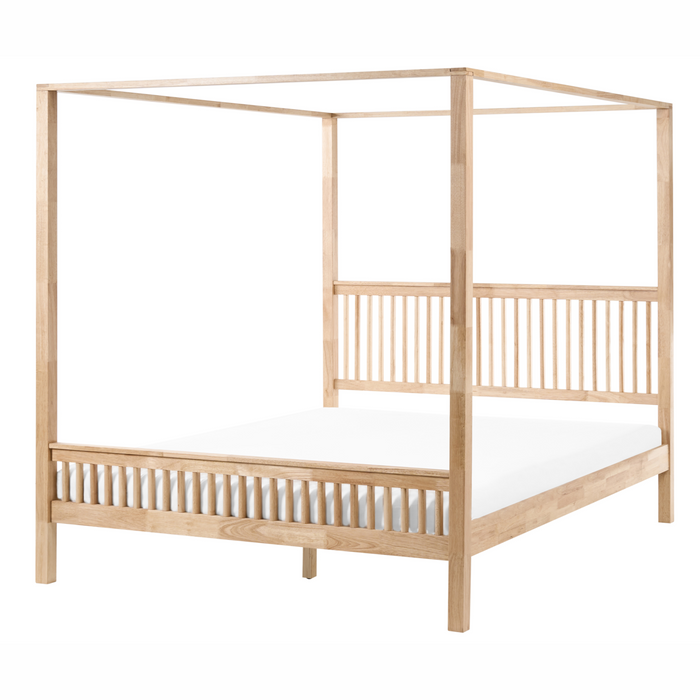 Beliani - HARFLEUR - Hemelbed - Lichtbruin - 180 x 200 cm - Rubberhout