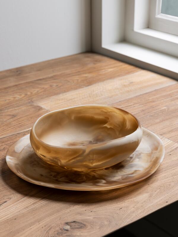 MUST Living Bowl Rafael Brown|White small,±9xØ25 cm, resin brown|wh...