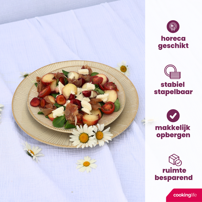 Cookinglife Serviesset Coastal Lines Ocean Beige 18-delig | 6 personen - 6 dinerborden, 6 ontbijtborden en 6 kommen