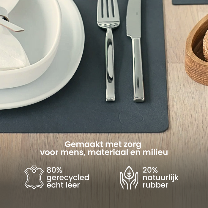 LIND DNA Placemats Nupo - Leer - Lichtgrijs 45 x 35 cm - 2 Stuks