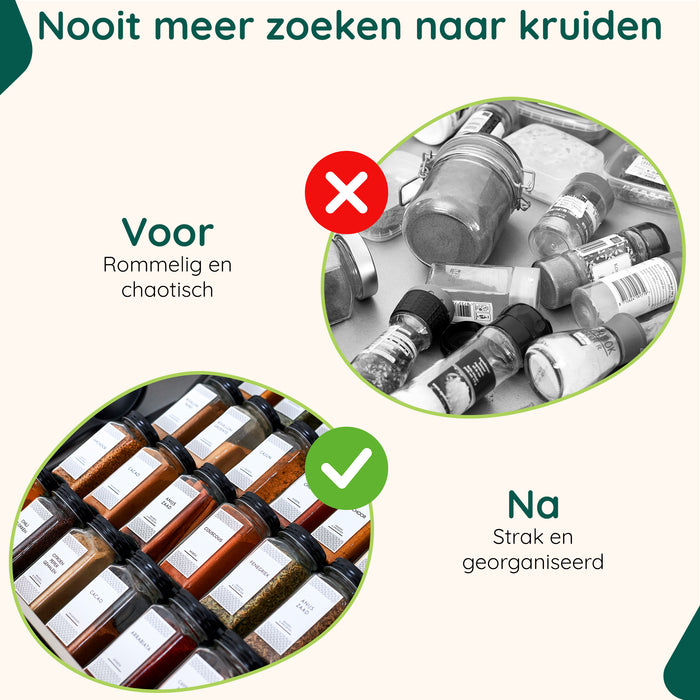 XIVADA Kruidenrek met 24 potjes - Organizer lade liggend - Met labels