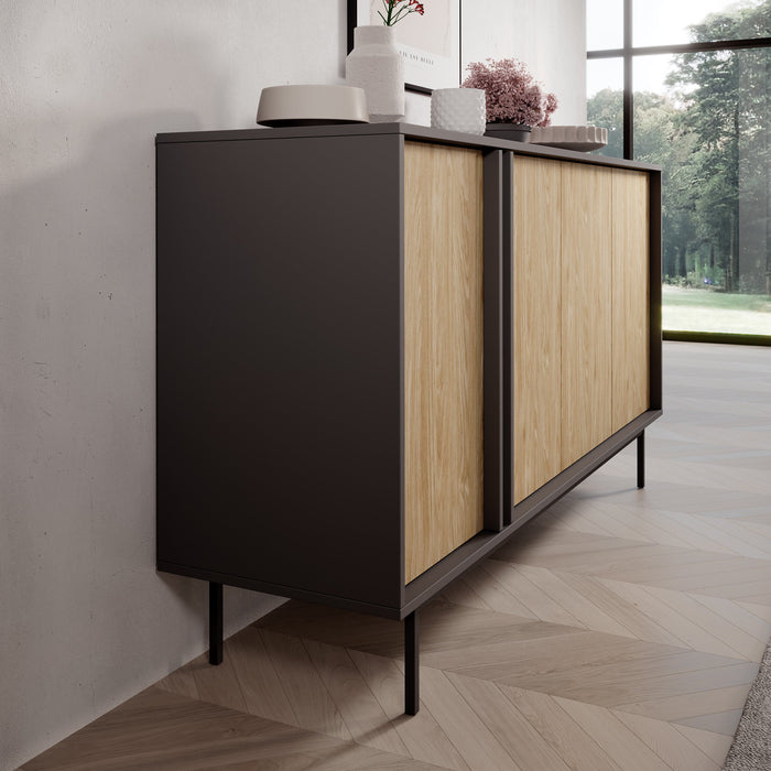 Meubella - Antigo - Dressoir - Eiken|Antraciet - 163x43x87 cm