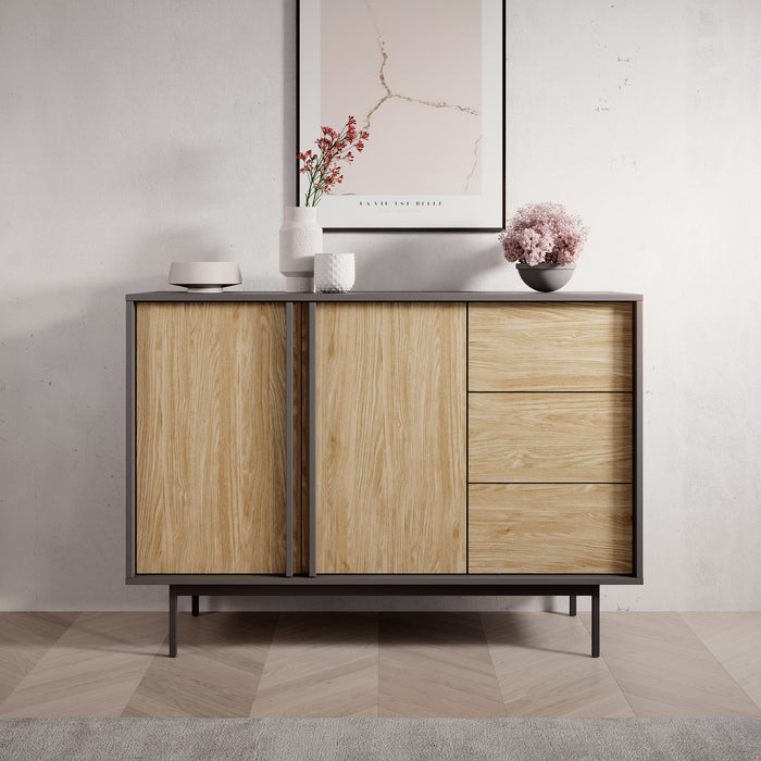 Meubella - Antigo - Dressoir - Eiken|Antraciet - 123x43x87 cm