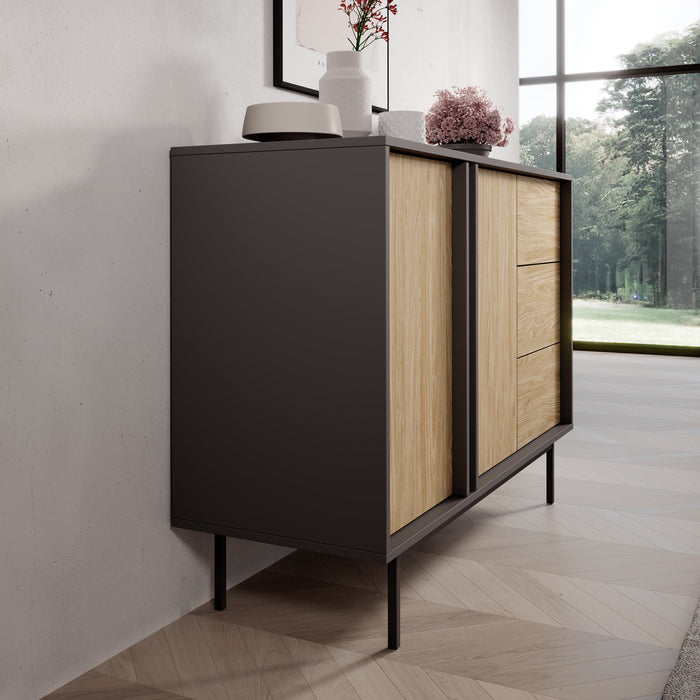 Meubella - Antigo - Dressoir - Eiken|Antraciet - 123x43x87 cm