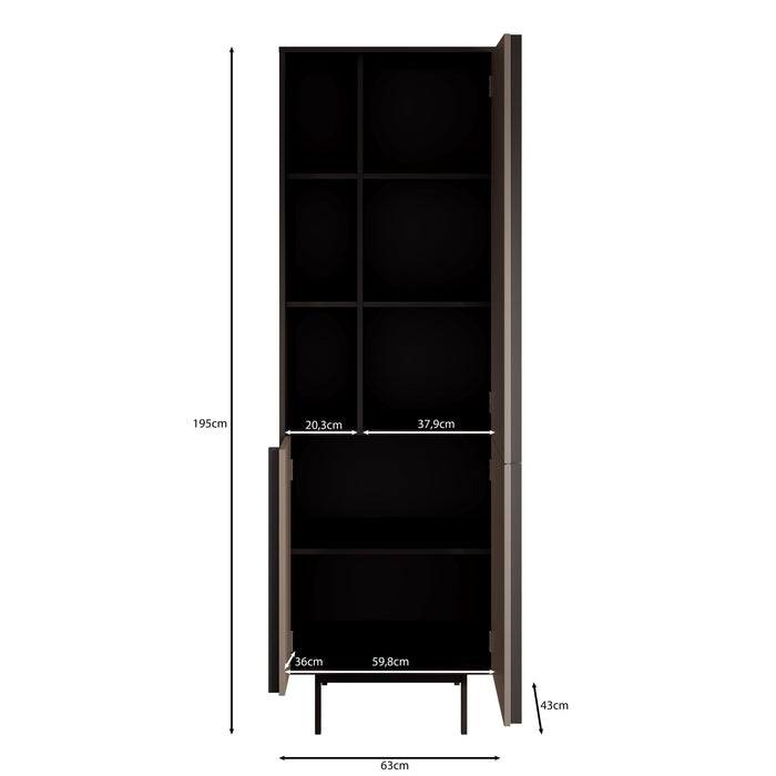 Meubella - Antigo - Boekenkast - Eiken|Antraciet - 63x43x195 cm