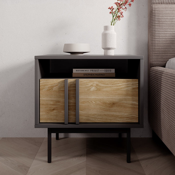 Meubella - Antigo - Nachtkastje - Eiken|Antraciet