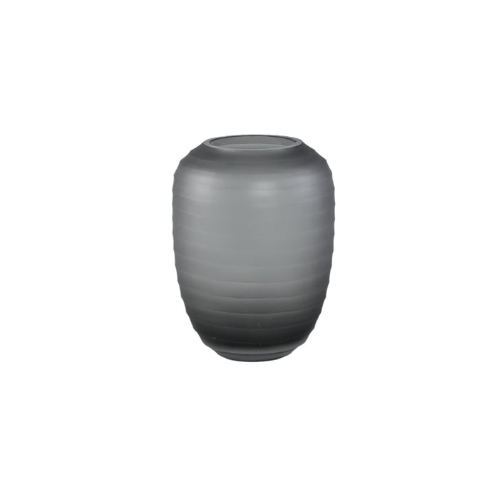 PTMD Nadah Grey Round Ribbed Glass Vase Low