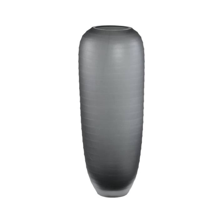 PTMD Nadah Grey Round Ribbed Glass Vase High L