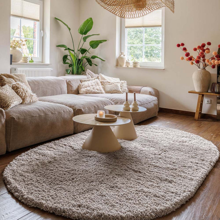 Tapeso Ovaal hoogpolig vloerkleed - Cozy Shaggy - beige - 150x240 cm