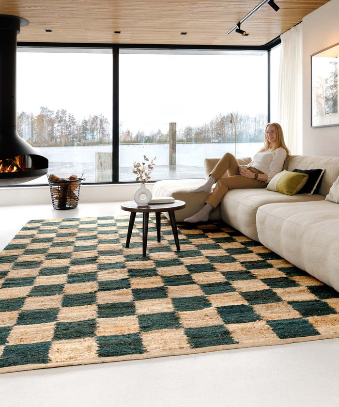 Boho&me Jute vloerkleed - Patch naturel|groen - 160x230 cm