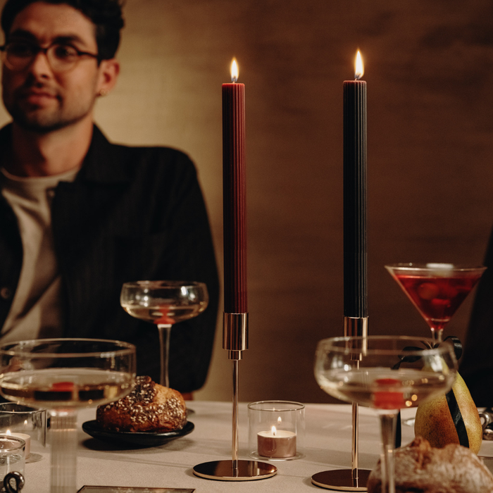 Spaas Geribde Obelisk Dinerkaars - Zwart - 25u - Ø4.7cm - Set van 6