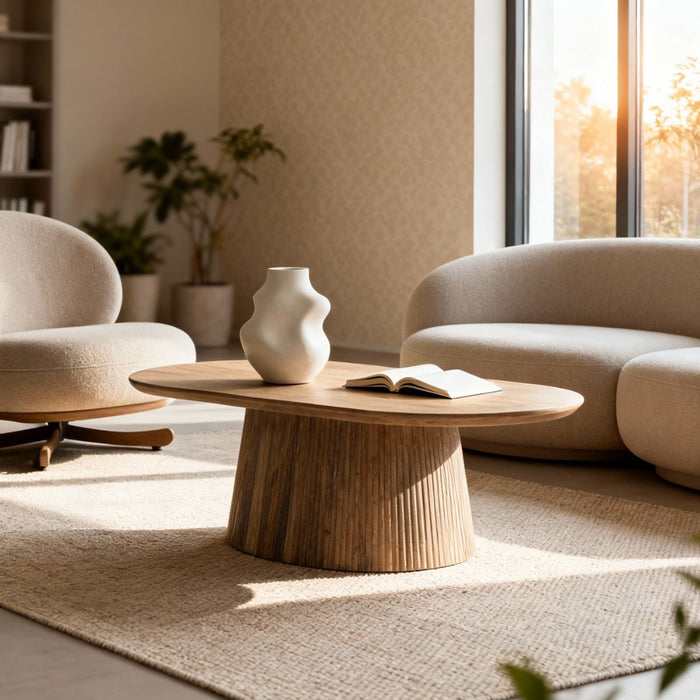 Giga Meubel - Salontafel Ovaal Naturel Hout - 140x70x38cm - Salvador