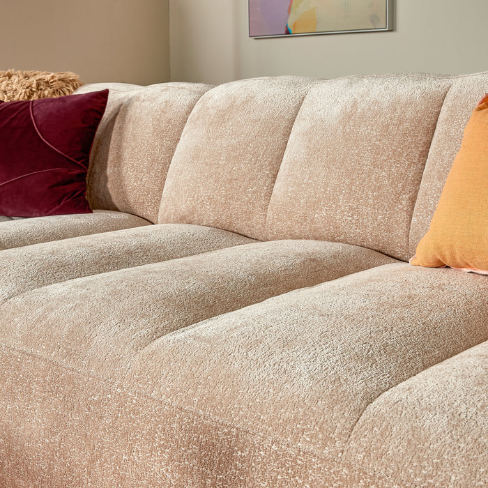 by fonQ Plume 3-zits Hoekbank met Chaise Longue Links - Chenille - Beige