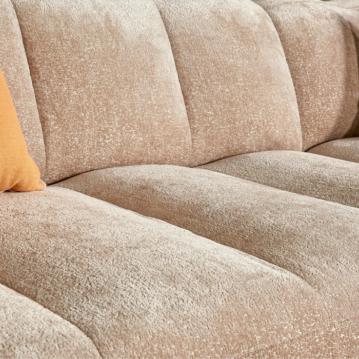 by fonQ Plume 3-zits Hoekbank met Chaise Longue Rechts - Chenille - Beige