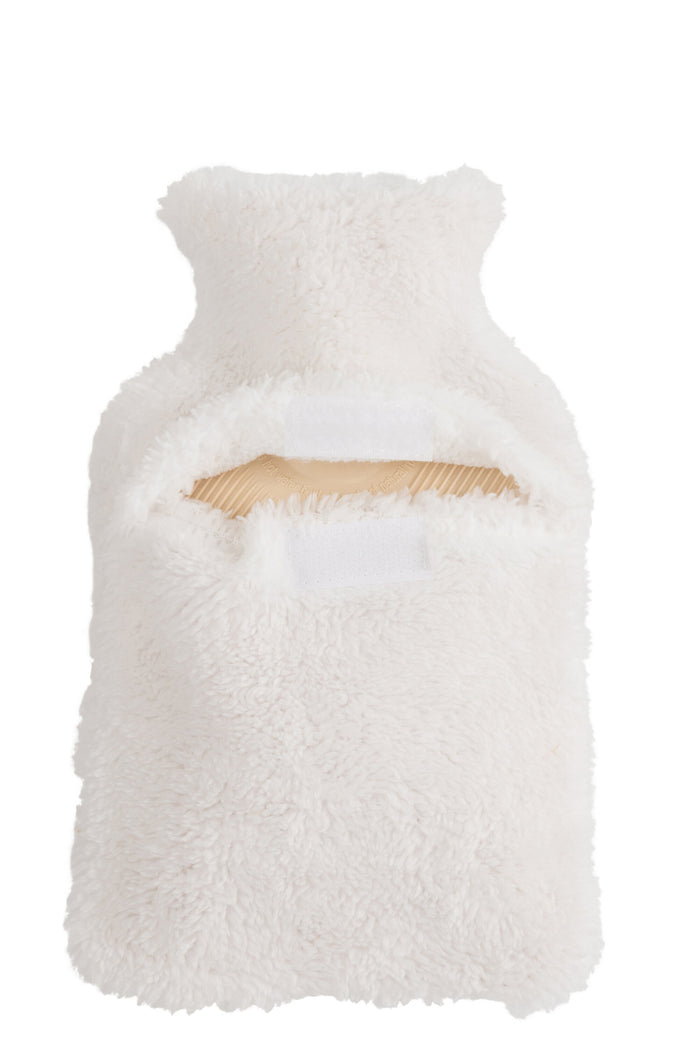 J-Line warmwaterkruik teddy + pompons - polyester - wit