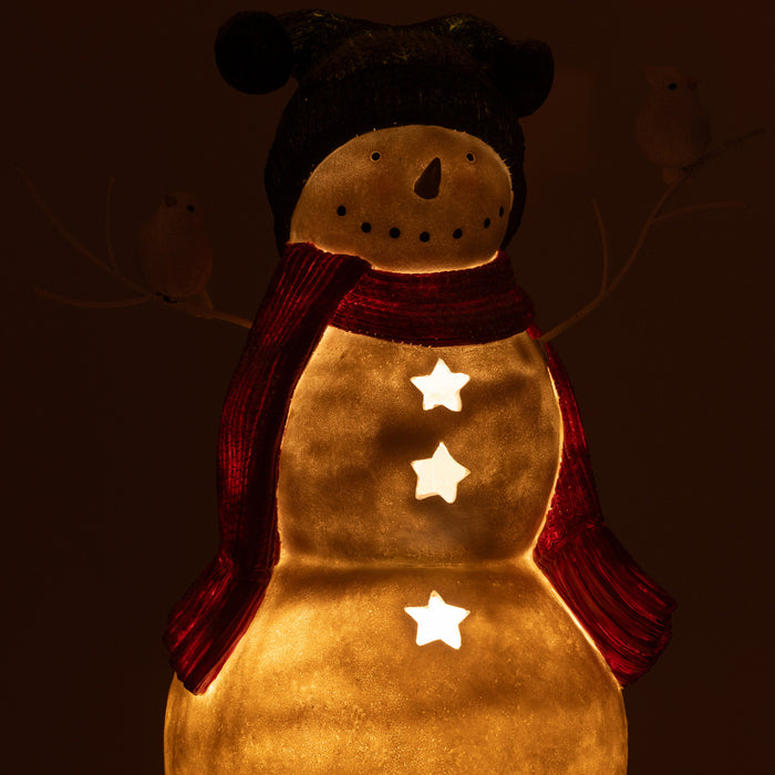 J-Line figuur sneeuwman Vogels - polyresin - rood|groen - large