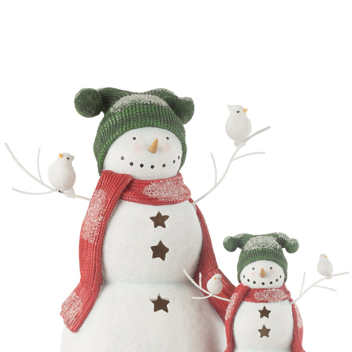 J-Line figuur sneeuwman Vogels - polyresin - rood|groen - large