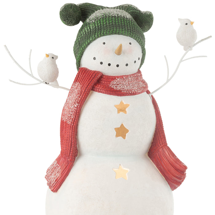 J-Line figuur sneeuwman Vogels - polyresin - rood|groen - large