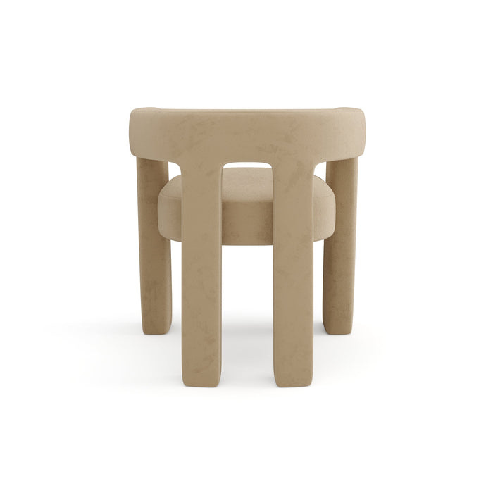 Gladde beige fluwelen eetkamerstoel