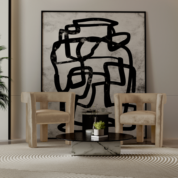 Gladde beige fluwelen eetkamerstoel