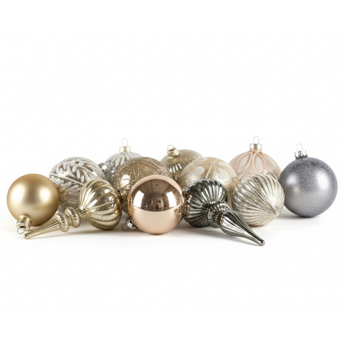 Beliani - WINTERLIGHT - Set van 24 kerstballen - Rosegoud - Glas