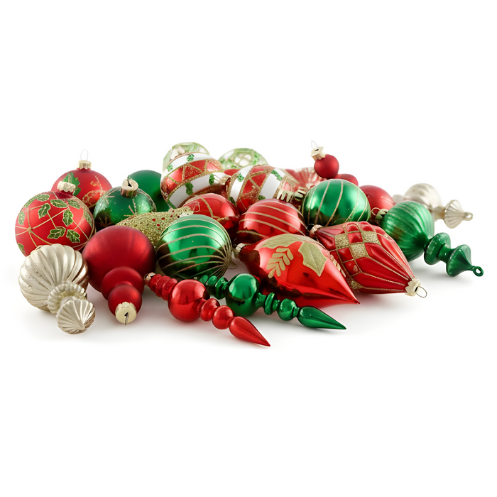 Beliani - TWINKLE - Set van 70 kerstballen - Rood|Groen - Glas