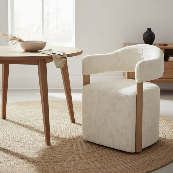 DÉJA Living - Eetkamerstoel Beige|Walnoot Stof - Niva - Set van 2