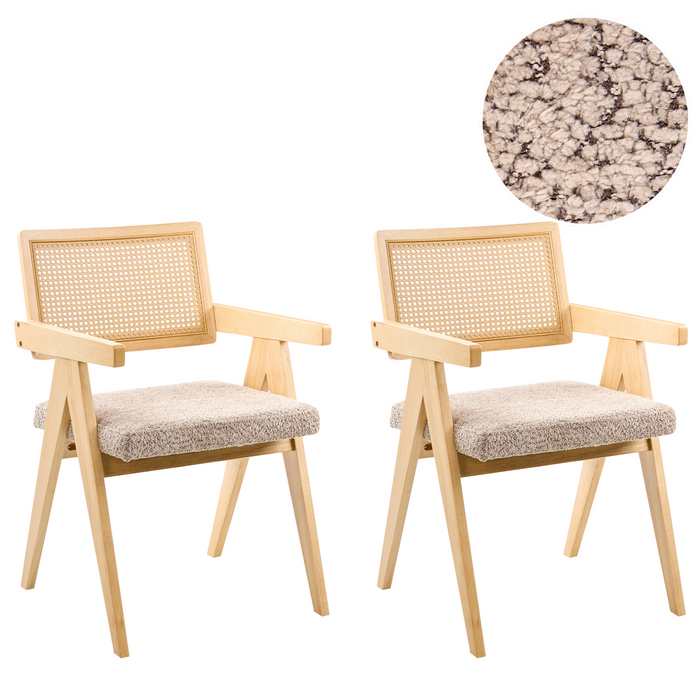 Beliani-AVA-Eetkamerstoelen set van 2-Lichtbruin|Taupe-Rubberhout