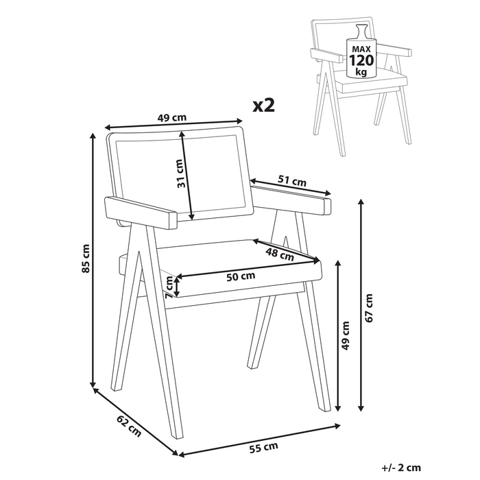Beliani-AVA-Eetkamerstoelen set van 2-Lichtbruin|Taupe-Rubberhout