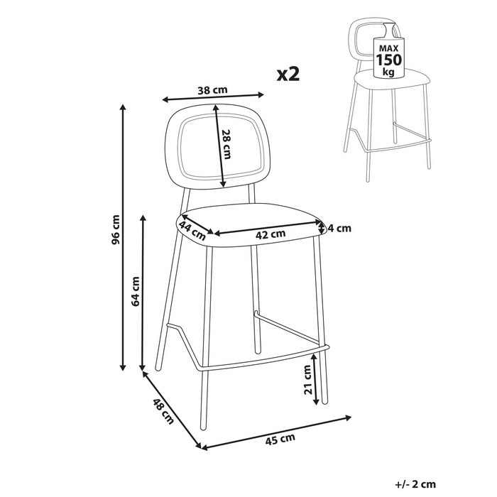 Beliani - DUETTE - Barkruk set van 2 - Goudbruin - Fluweel