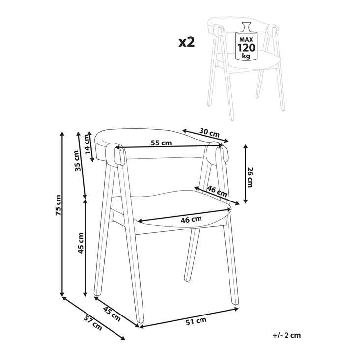 Beliani - DAY - Eetkamerstoel set van 2 - Lichtbruin|Taupe - Polyester
