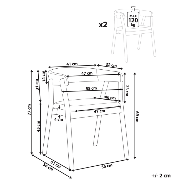 Beliani - MYLO - Eetkamerstoel set van 2 - Donkerbruin|Groen - Hout