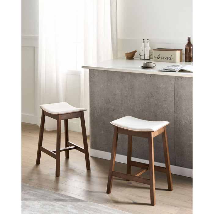 Beliani-DIXON-Barkruk set van 2-Donkerbruin|Off-white-Rubberhout