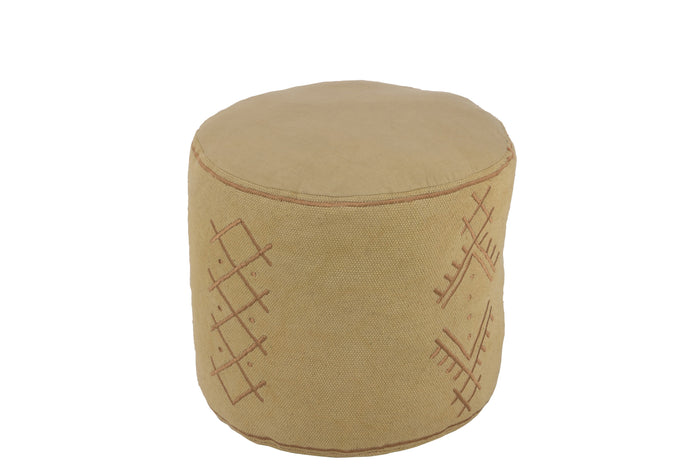J-Line poef Cilinder Etnisch Patronen - katoen - beige