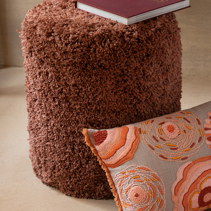 J-Line poef Cylinder Pluizig - polyester - koper