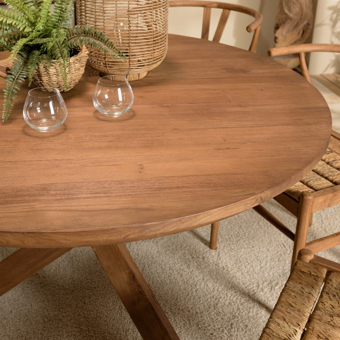 ALIDA - Table à manger ronde 130x130cm en bois de teck recyclé