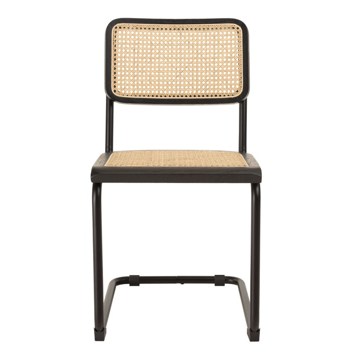 PIERRE - Lot de 2 chaises assise bois noir|rotin naturel pieds métal