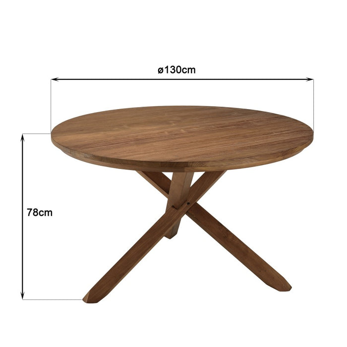 ALIDA - Table à manger ronde 130x130cm en bois de teck recyclé