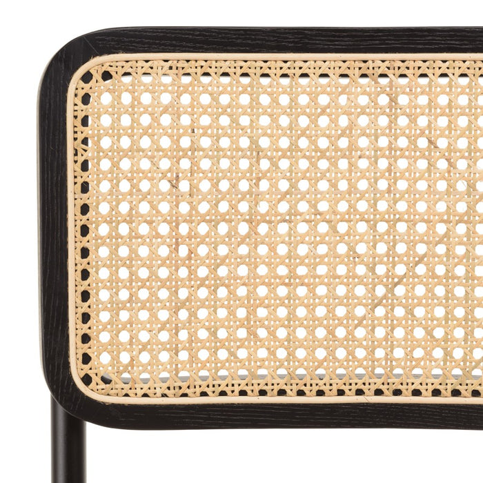 PIERRE - Lot de 2 chaises assise bois noir|rotin naturel pieds métal