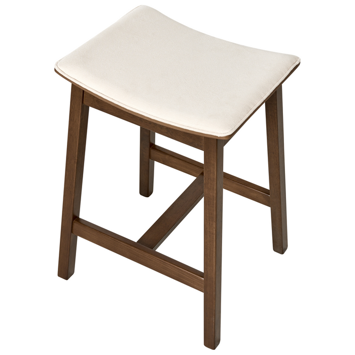 Beliani-DIXON-Barkruk set van 2-Donkerbruin|Off-white-Rubberhout