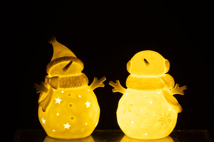 J-Line figuur Sneeuwpop - keramiek - wit|beige - large - 2 s