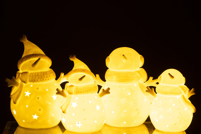 J-Line figuur Sneeuwpop - keramiek - wit|beige - large - 2 s