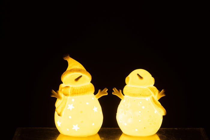 J-Line figuur Sneeuwpop - keramiek - wit|beige - small - 2 s