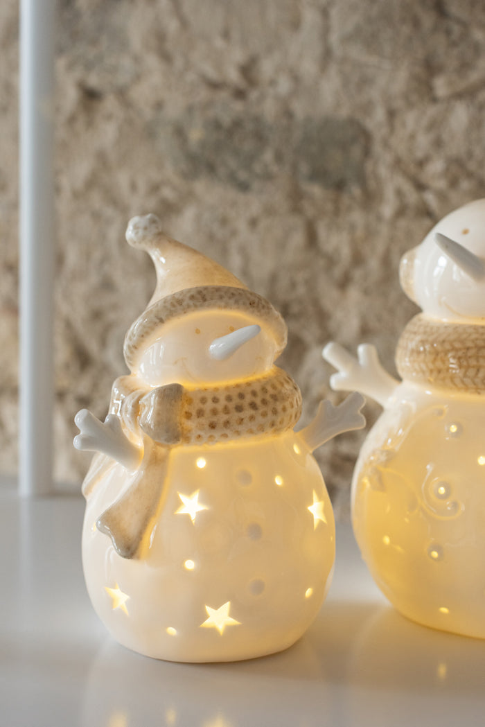 J-Line figuur Sneeuwpop - keramiek - wit|beige - small - 2 s