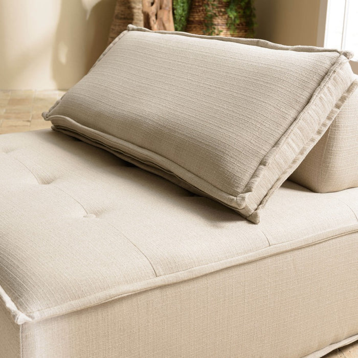 ALBANE - Chauffeuse capitonnée beige 100x100cm avec dossier et coussin