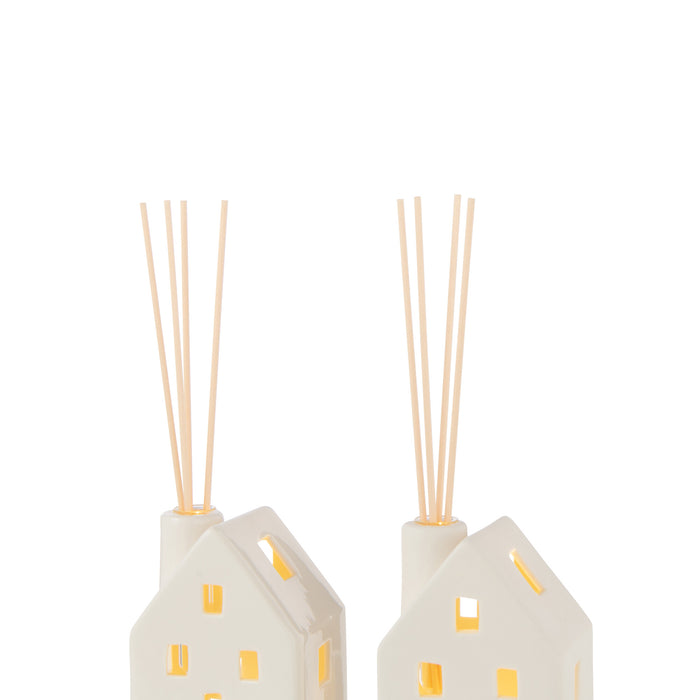 J-Line vaas Huis - keramiek - wit - 2 stuks - LED