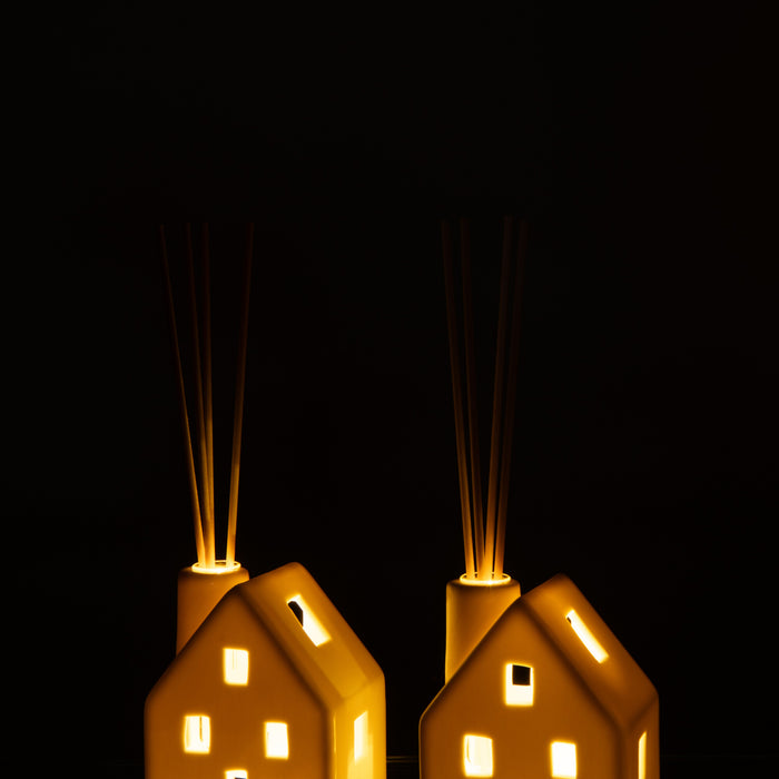 J-Line vaas Huis - keramiek - wit - 2 stuks - LED