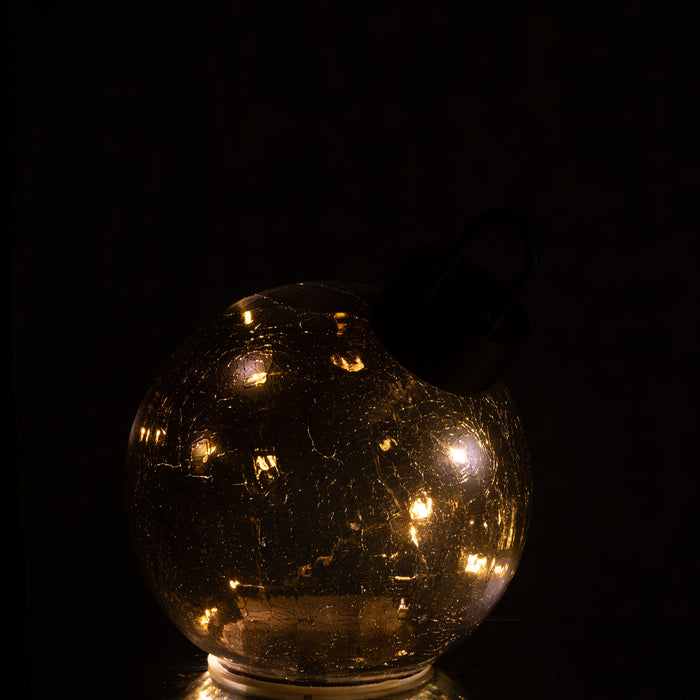 J-Line kerstbal - glas - zwart - small - LED lichtjes