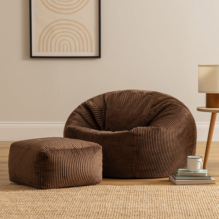 icon Kingston Zitzak met Poef - Ribfluweel - Chocolade