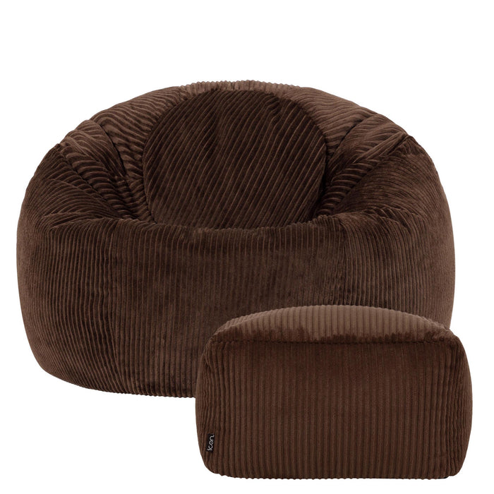 icon Kingston Zitzak met Poef - Ribfluweel - Chocolade